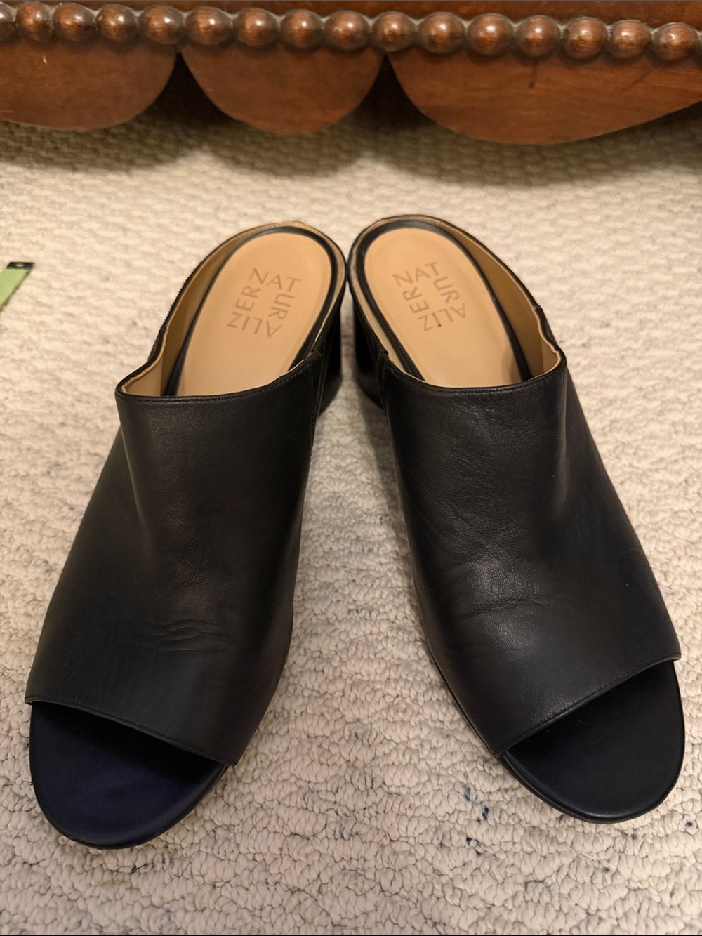 Naturalizer Black Open-Toe Leather Slip-On Mules “Cyprine”